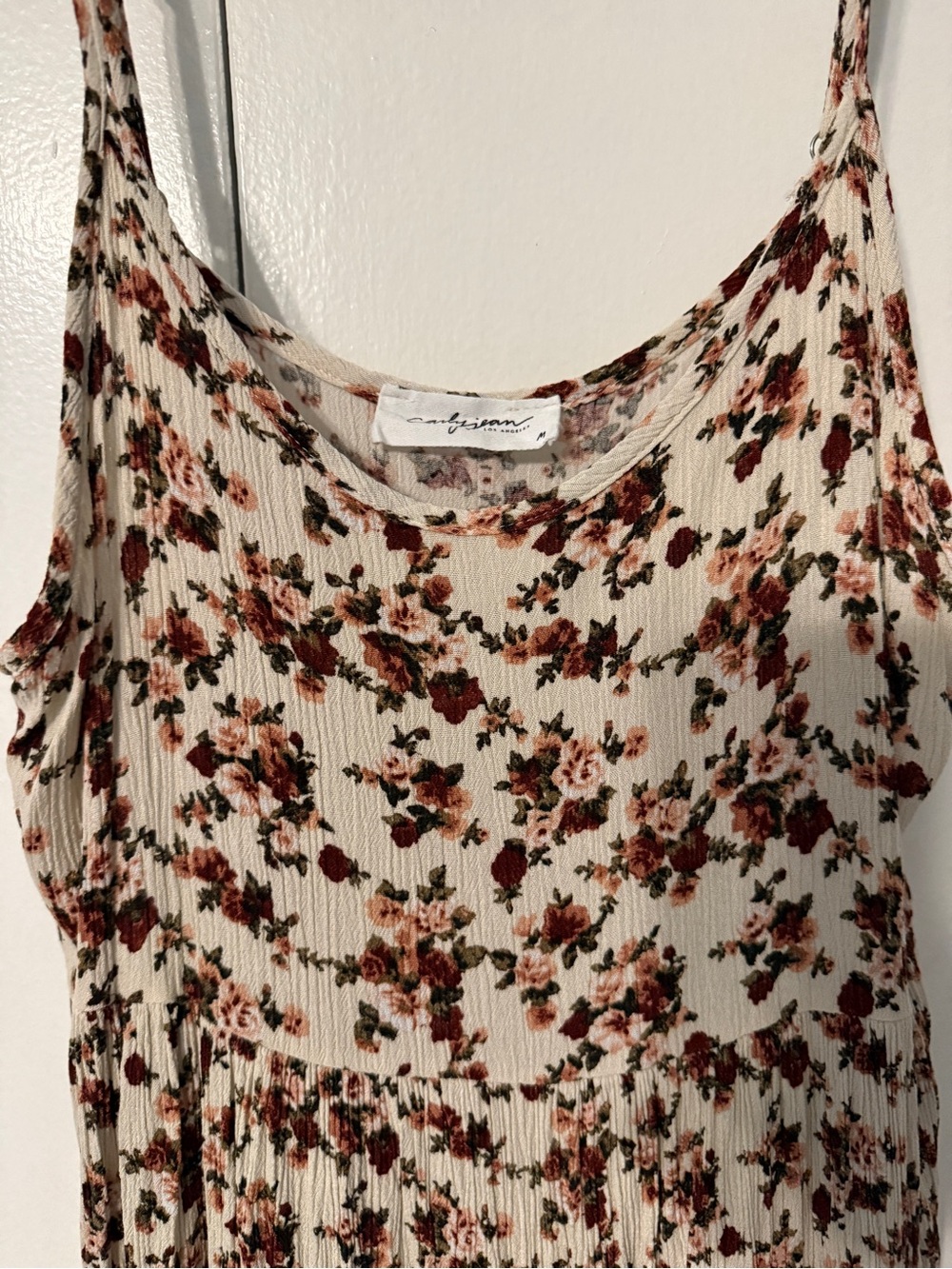 Carly Jean Los Angeles Cream Floral mini dress with Rust and Olive Prints